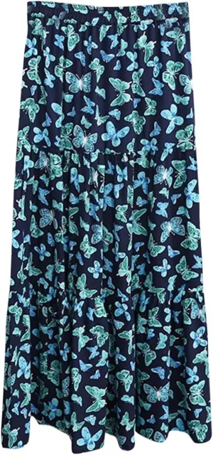 Oplxuo Women's Maxi Skirts Elastic High Waist Tiered Pleated Floral Printed A-Line Flowy Boho Long Skirts