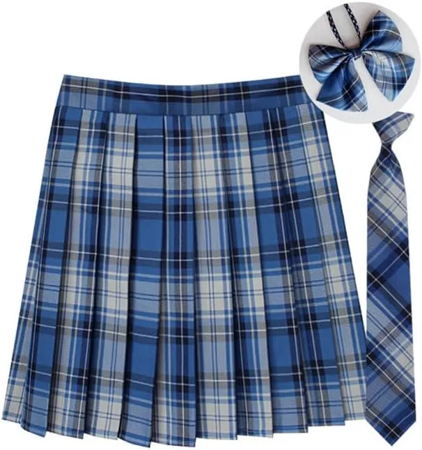 Plaid Pleated Mini Skirts for Women A Line Elastic Skirt High Waisted Stretchy Skirts Trendy Cosplay Skirt