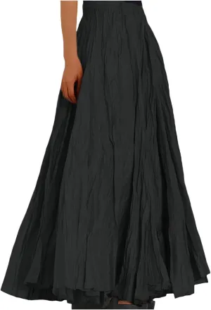 Pleated Maxi Skirts for Women 2025 Summer High Waisted Solid Color Swing A-Line Long Beach Skirt
