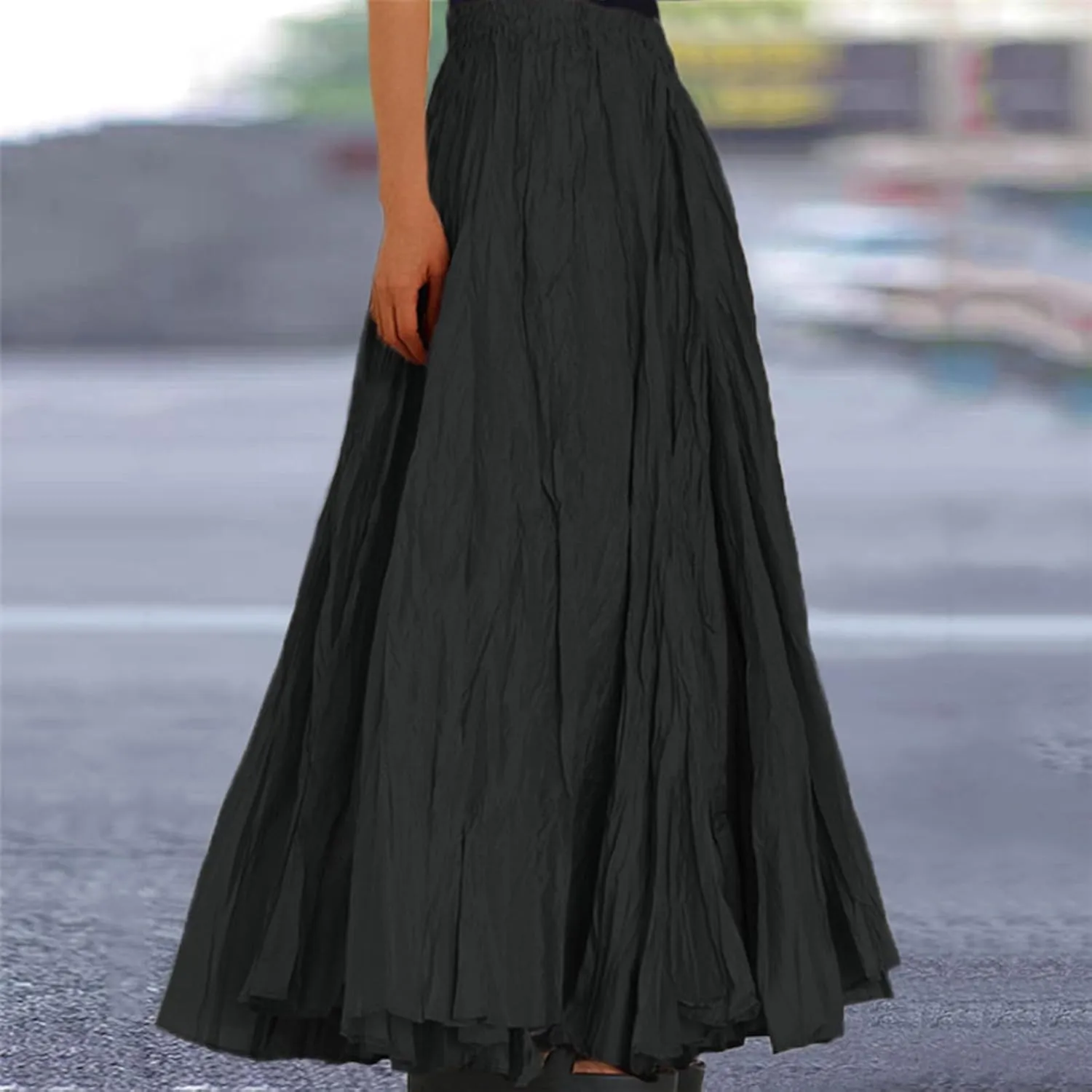 Pleated Maxi Skirts for Women 2025 Summer High Waisted Solid Color Swing A-Line Long Beach Skirt