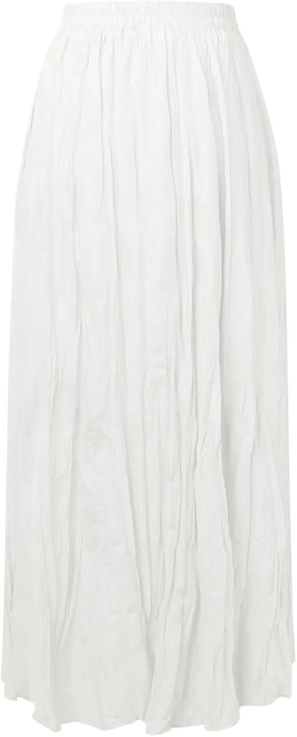 Pleated Maxi Skirts for Women 2025 Summer High Waisted Solid Color Swing A-Line Long Beach Skirt