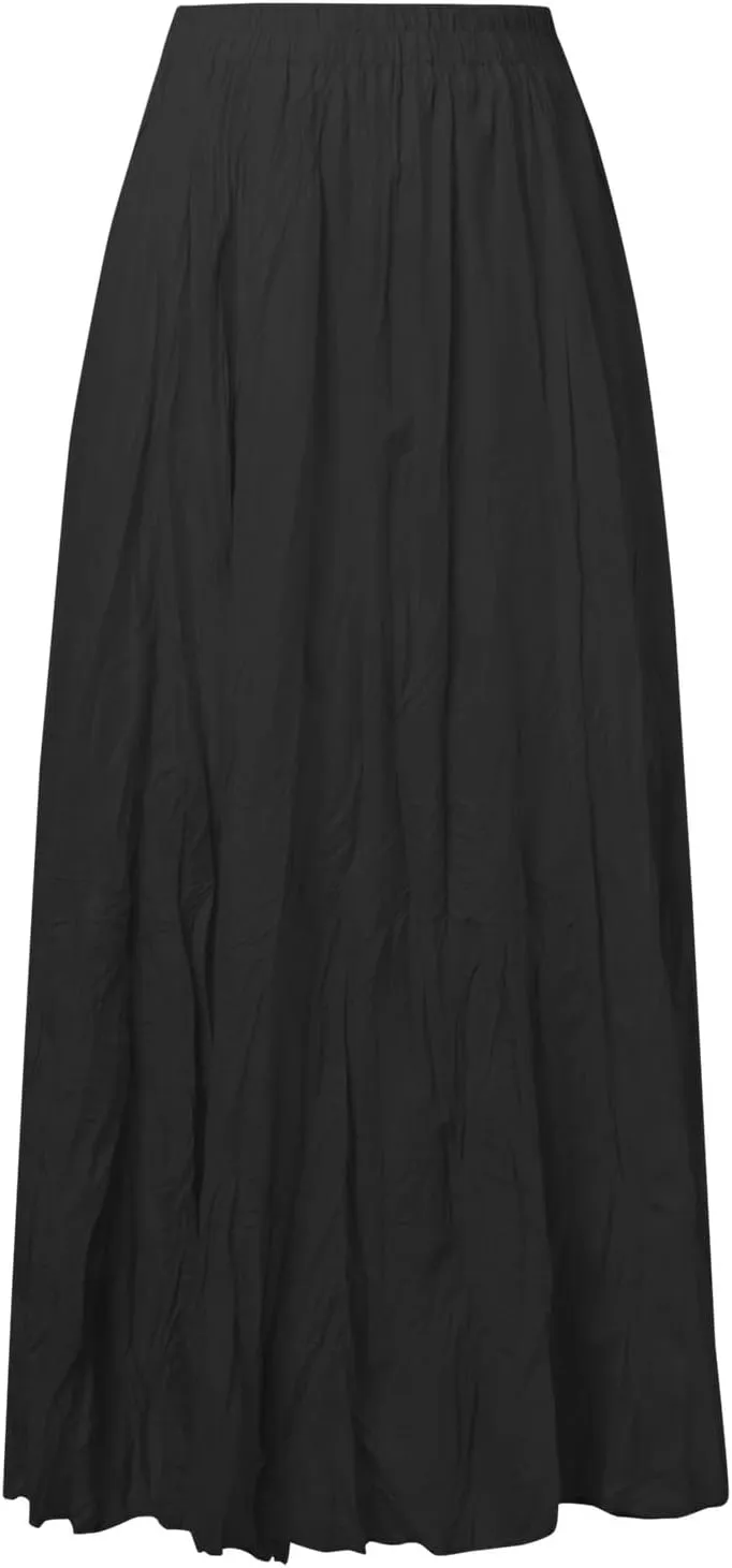 Pleated Maxi Skirts for Women 2025 Summer High Waisted Solid Color Swing A-Line Long Beach Skirt