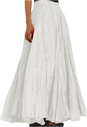 Pleated Maxi Skirts for Women 2025 Summer High Waisted Solid Color Swing A-Line Long Beach Skirt