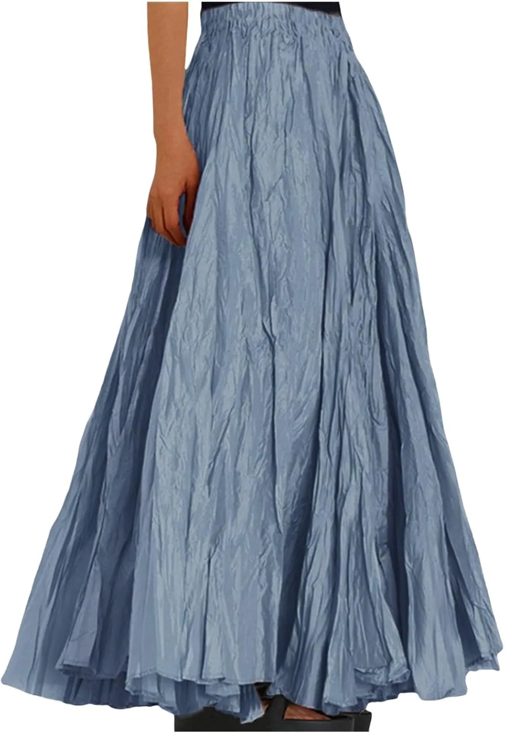Pleated Maxi Skirts for Women 2025 Summer High Waisted Solid Color Swing A-Line Long Beach Skirt