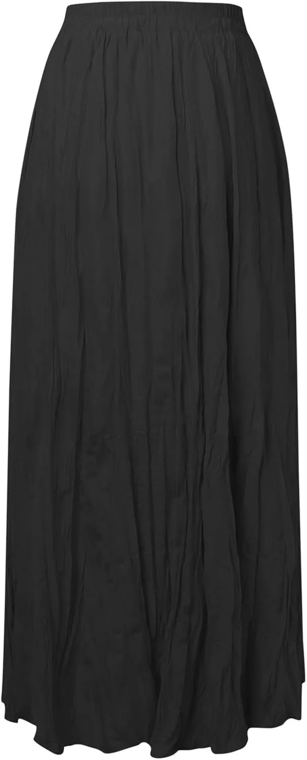 Pleated Maxi Skirts for Women 2025 Summer High Waisted Solid Color Swing A-Line Long Beach Skirt
