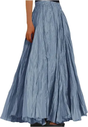 Pleated Maxi Skirts for Women 2025 Summer High Waisted Solid Color Swing A-Line Long Beach Skirt