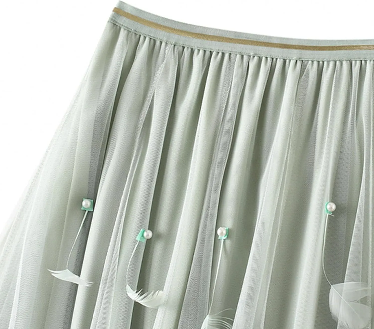 Pleated Midi Skirts for Women 2025 Summer Elastic Waisted Solid Color Swing A-Line Tulle Long Skirt