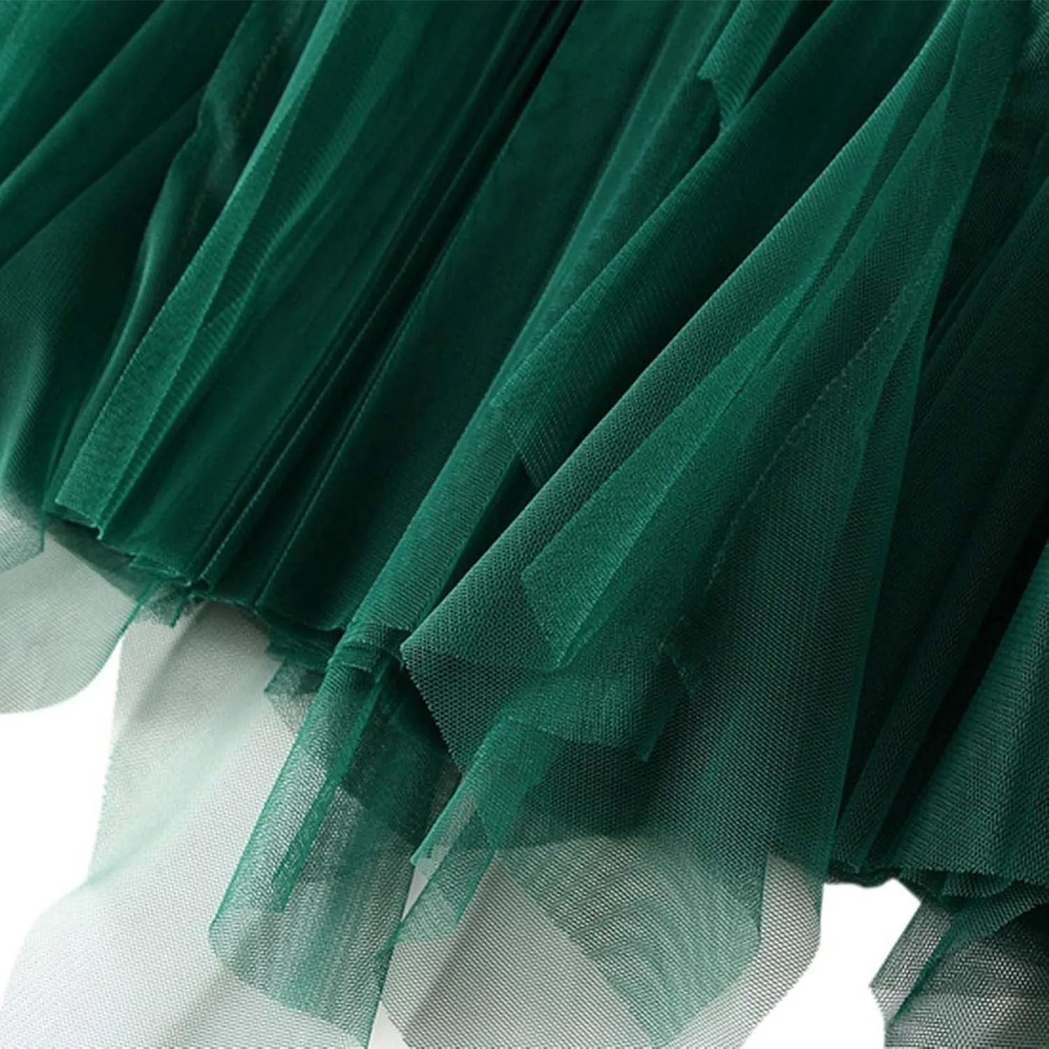 Pleated Midi Skirts for Women Summer Elastic Waisted Flowy Swing A-Line Patchwork Ruffle Tulle Skirt