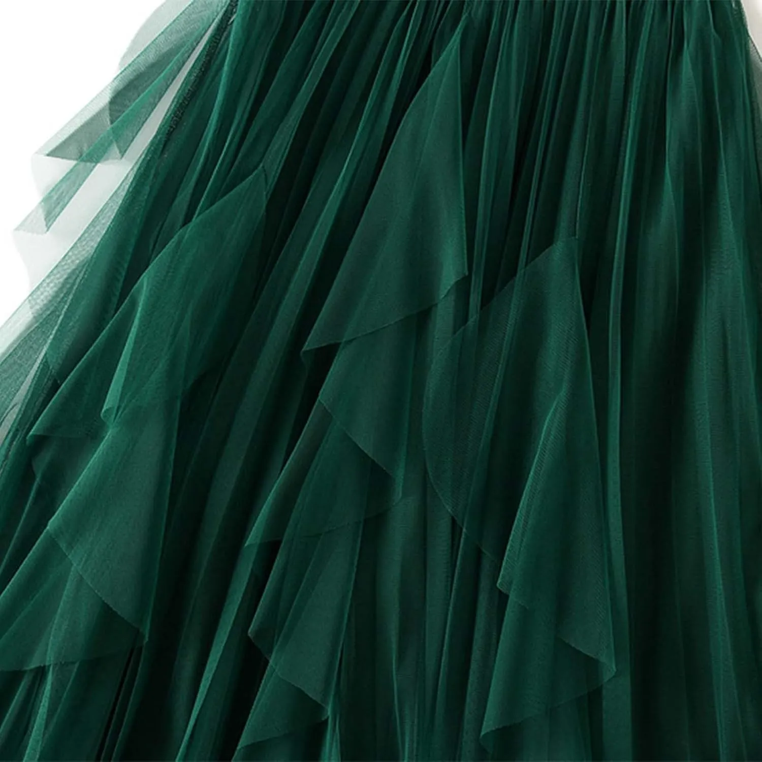 Pleated Midi Skirts for Women Summer Elastic Waisted Flowy Swing A-Line Patchwork Ruffle Tulle Skirt
