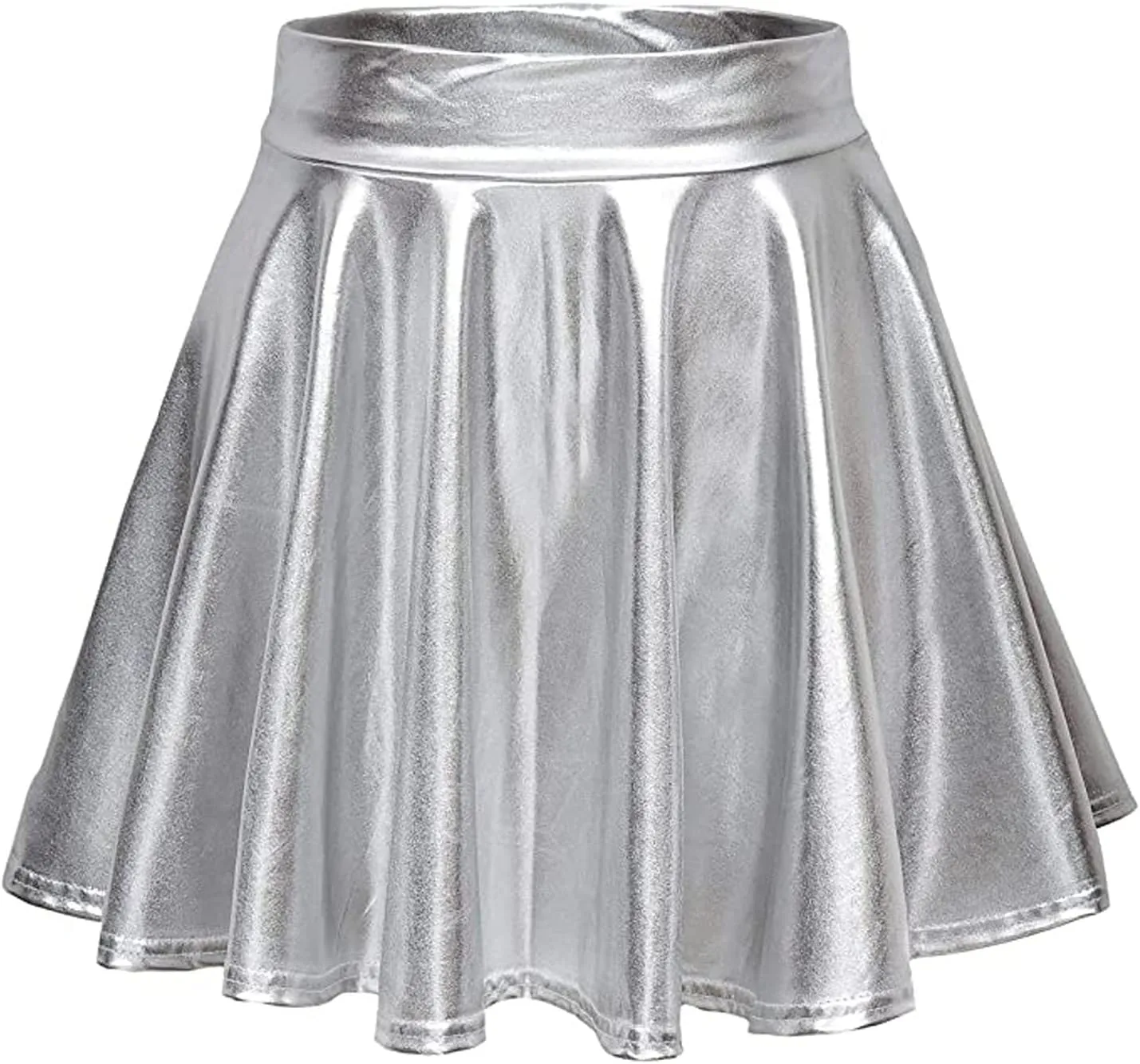 Pleated Skirts for Women Metallic Mini Skirt Sexy Holographic Shiny Flared A-Line Skater Skirts for Casual/Club/Rave