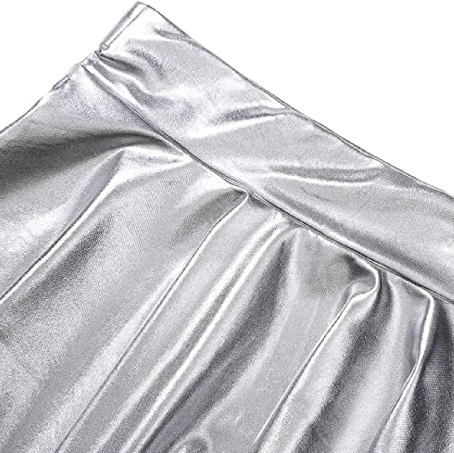 Pleated Skirts for Women Metallic Mini Skirt Sexy Holographic Shiny Flared A-Line Skater Skirts for Casual/Club/Rave