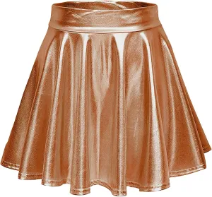 Pleated Skirts for Women Metallic Mini Skirt Sexy Holographic Shiny Flared A-Line Skater Skirts for Casual/Club/Rave