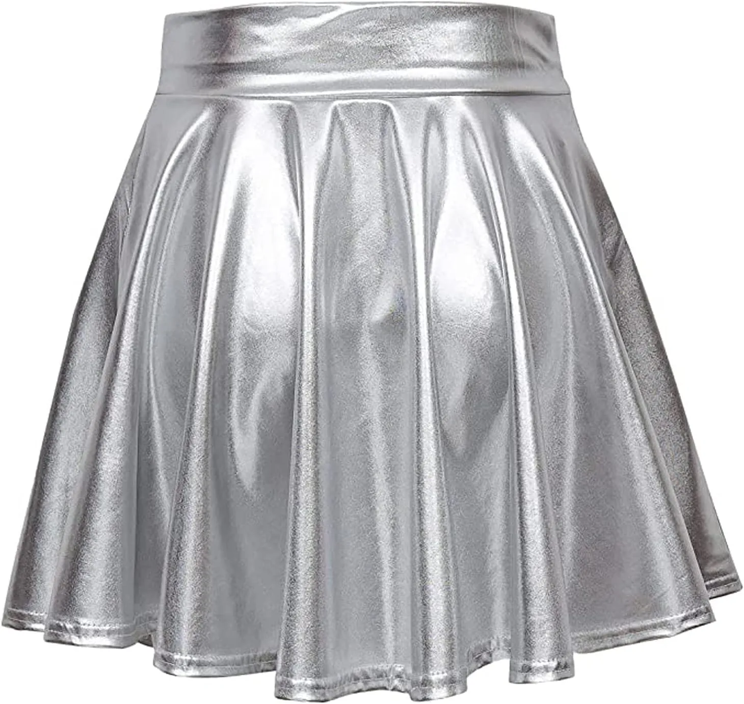 Pleated Skirts for Women Metallic Mini Skirt Sexy Holographic Shiny Flared A-Line Skater Skirts for Casual/Club/Rave