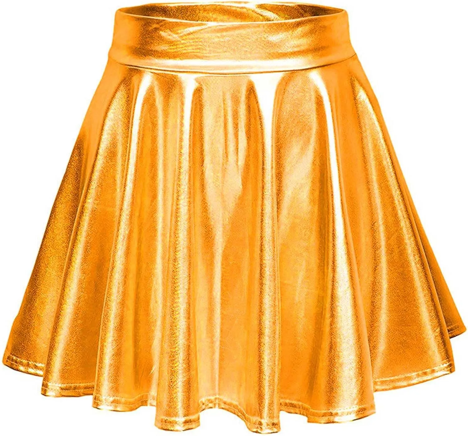 Pleated Skirts for Women Metallic Mini Skirt Sexy Holographic Shiny Flared A-Line Skater Skirts for Casual/Club/Rave
