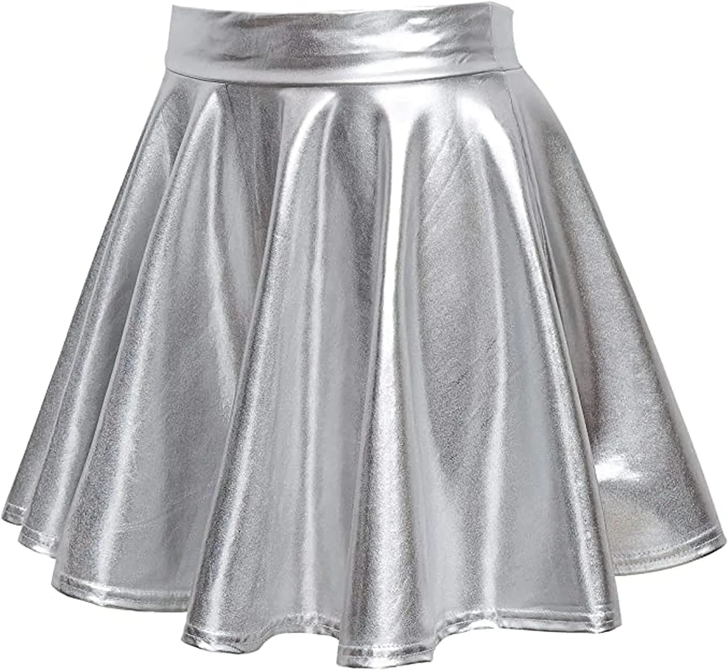 Pleated Skirts for Women Metallic Mini Skirt Sexy Holographic Shiny Flared A-Line Skater Skirts for Casual/Club/Rave
