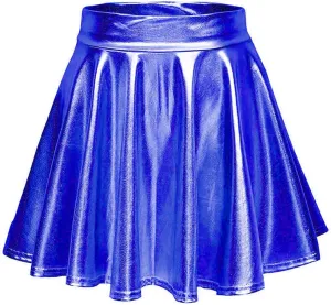 Pleated Skirts for Women Metallic Mini Skirt Sexy Holographic Shiny Flared A-Line Skater Skirts for Casual/Club/Rave
