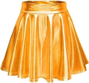 Pleated Skirts for Women Metallic Mini Skirt Sexy Holographic Shiny Flared A-Line Skater Skirts for Casual/Club/Rave