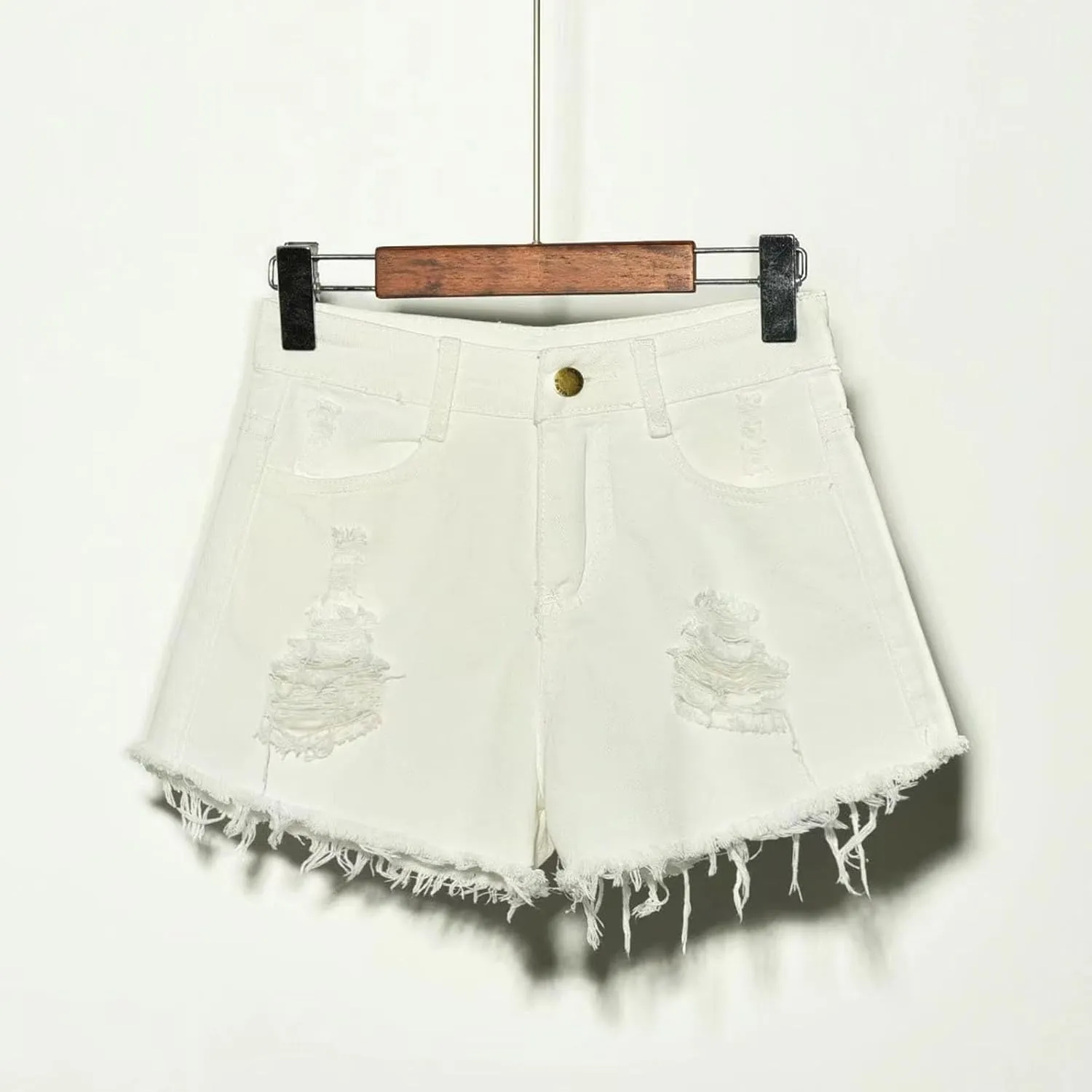 Plus Size Denim Shorts for Women High Waisted Ripped Stretchy Casual Trendy Jean Shorts with Frayed Raw Hem