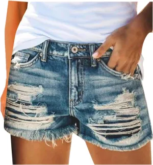 POLLYANNA KEONG Jean Shorts,Sexy Denim Shorts for Women, Women Broken Denim Shorts Ripped Jeans High Waisted Hotpant Slim Fit Teen Girls Blue