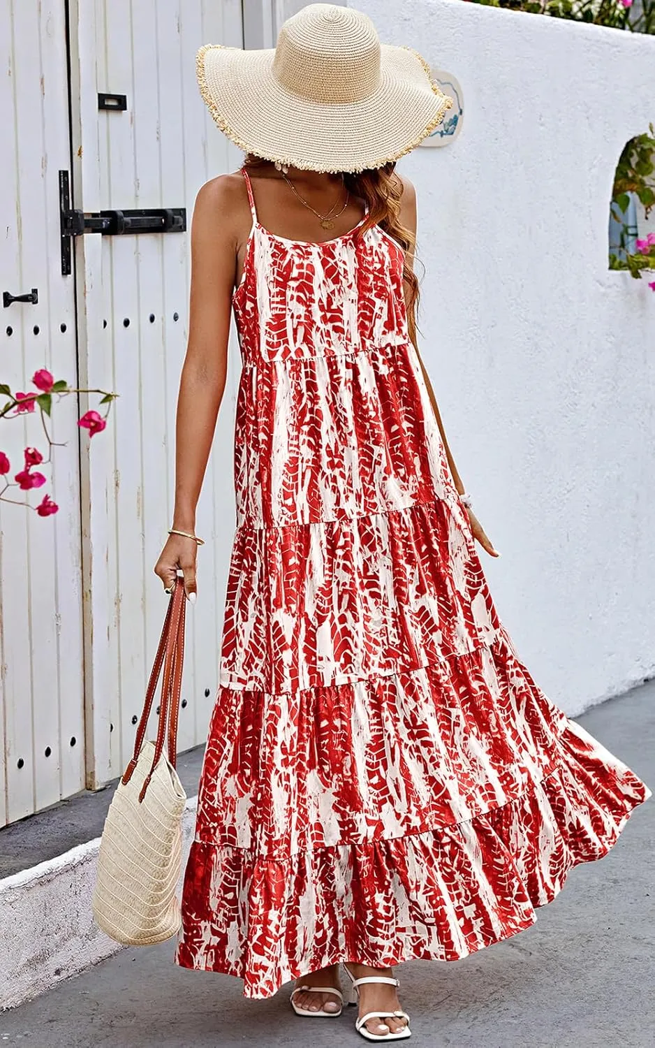 PRETTYGARDEN Women Summer Dresses 2025 Spaghetti Strap Scoop Neck Floral Maxi Dress Flowy Boho Long Sundress with Pockets