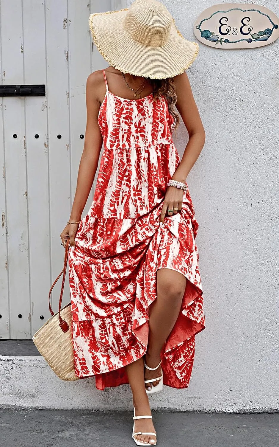PRETTYGARDEN Women Summer Dresses 2025 Spaghetti Strap Scoop Neck Floral Maxi Dress Flowy Boho Long Sundress with Pockets