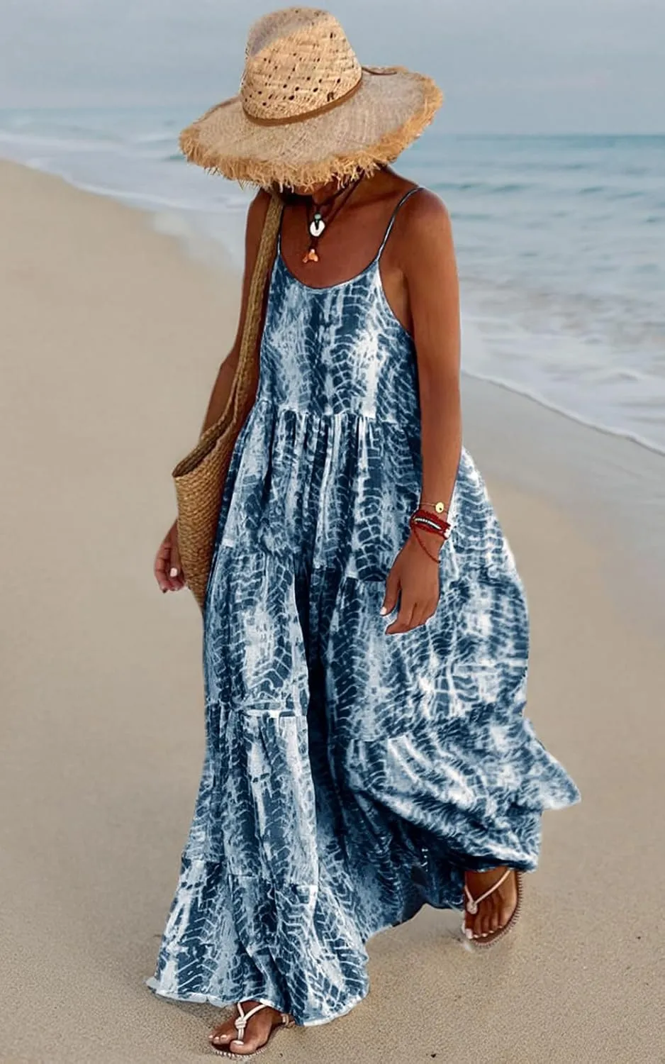 PRETTYGARDEN Women Summer Dresses 2025 Spaghetti Strap Scoop Neck Floral Maxi Dress Flowy Boho Long Sundress with Pockets