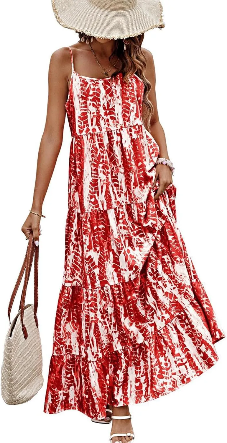 PRETTYGARDEN Women Summer Dresses 2025 Spaghetti Strap Scoop Neck Floral Maxi Dress Flowy Boho Long Sundress with Pockets