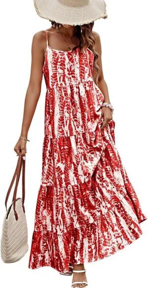 PRETTYGARDEN Women Summer Dresses 2025 Spaghetti Strap Scoop Neck Floral Maxi Dress Flowy Boho Long Sundress with Pockets