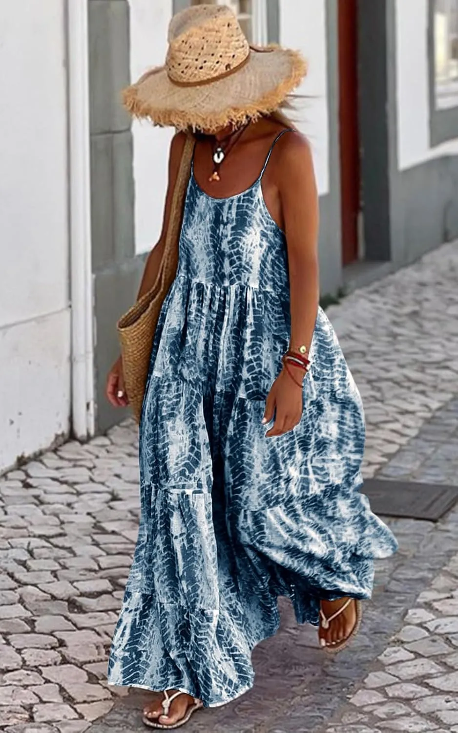 PRETTYGARDEN Women Summer Dresses 2025 Spaghetti Strap Scoop Neck Floral Maxi Dress Flowy Boho Long Sundress with Pockets
