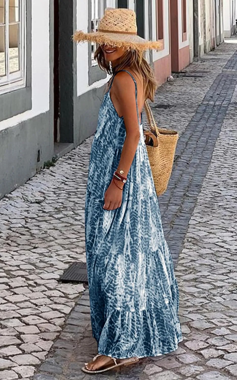 PRETTYGARDEN Women Summer Dresses 2025 Spaghetti Strap Scoop Neck Floral Maxi Dress Flowy Boho Long Sundress with Pockets