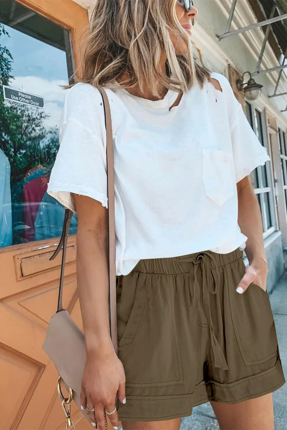 QUEEN PLUS Womens Casual Shorts Comfy Elastic Waist Drawstring Pocket Shorts Pants