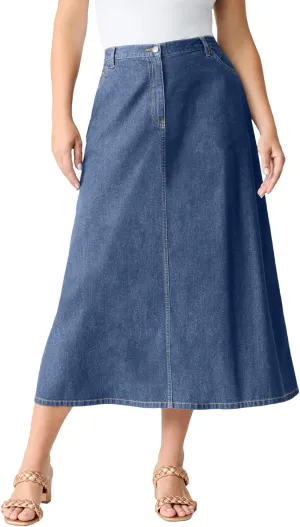 Roaman's Women's Plus Size Complete Cotton A-Line Skirt