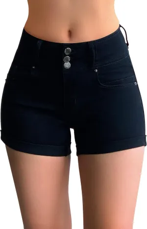 roswear Women's High Waisted Stretchy Denim Shorts Cuffed Jean Shorts