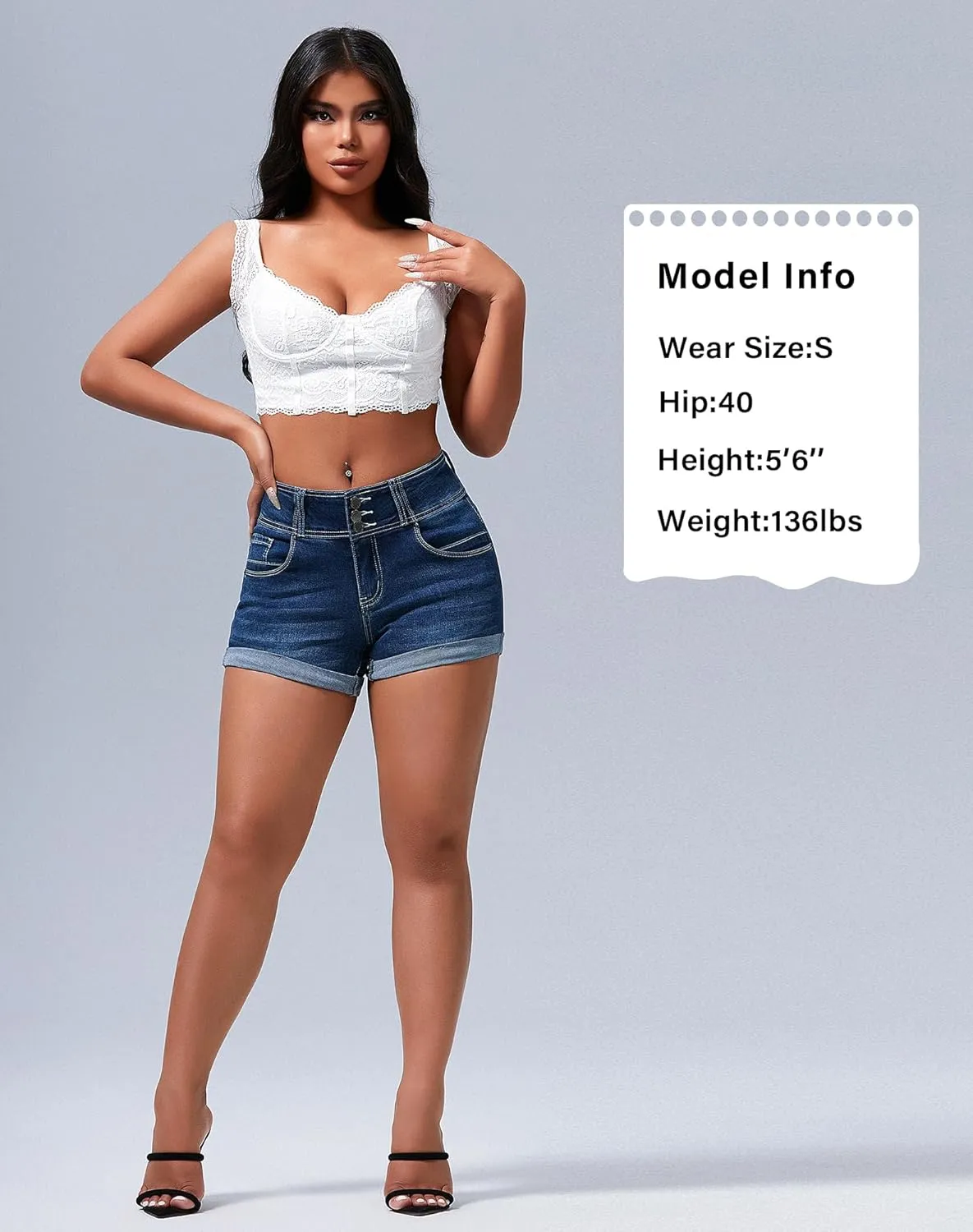 roswear Women's High Waisted Stretchy Denim Shorts Cuffed Jean Shorts