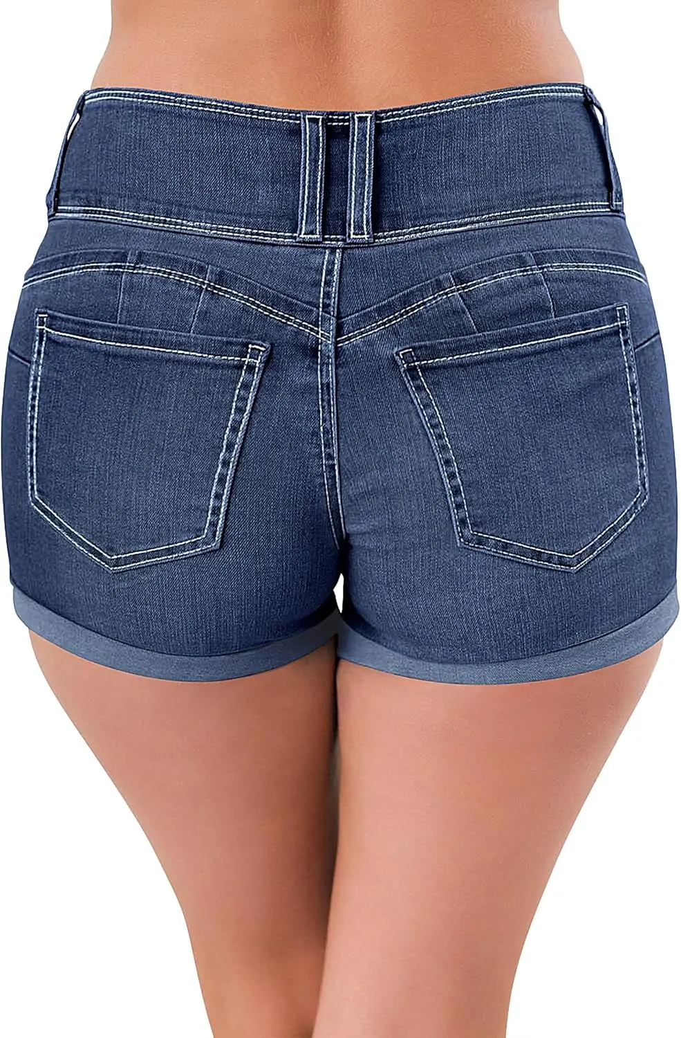 roswear Women's High Waisted Stretchy Denim Shorts Cuffed Jean Shorts