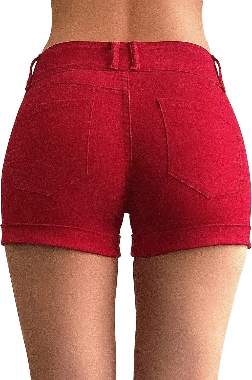 roswear Women's High Waisted Stretchy Denim Shorts Cuffed Jean Shorts