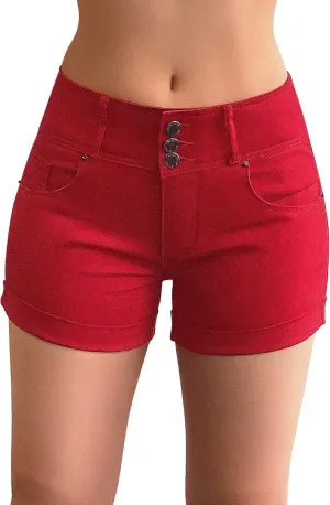 roswear Women's High Waisted Stretchy Denim Shorts Cuffed Jean Shorts
