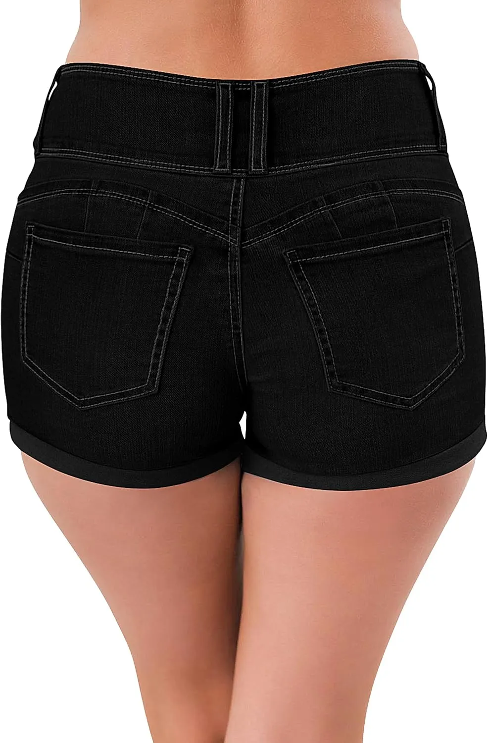 roswear Women's High Waisted Stretchy Denim Shorts Cuffed Jean Shorts