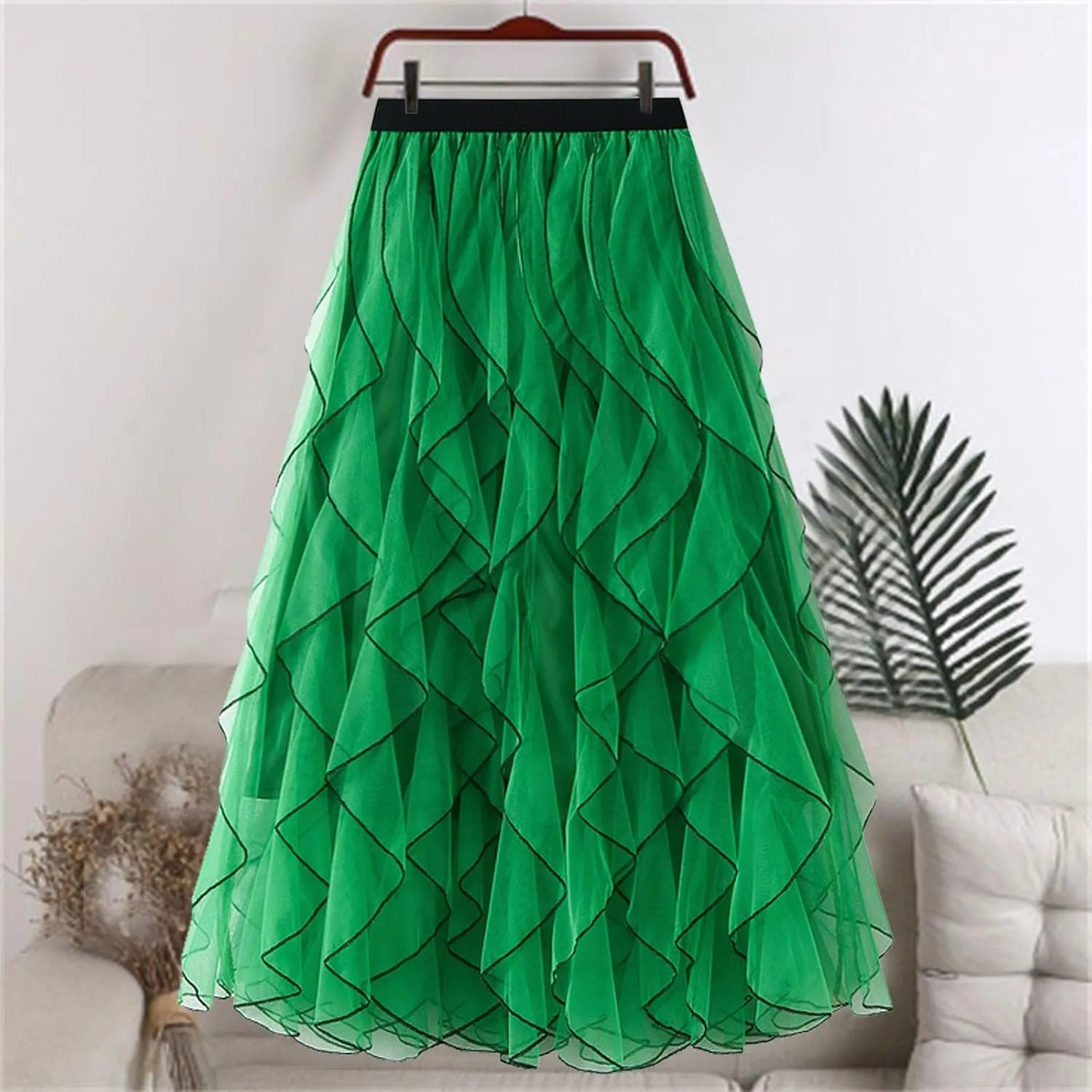 Ruffle Skirts for Women 2025 Summer Elastic Waisted Patchwork Swing A-Line Tiered Tulle Skirt