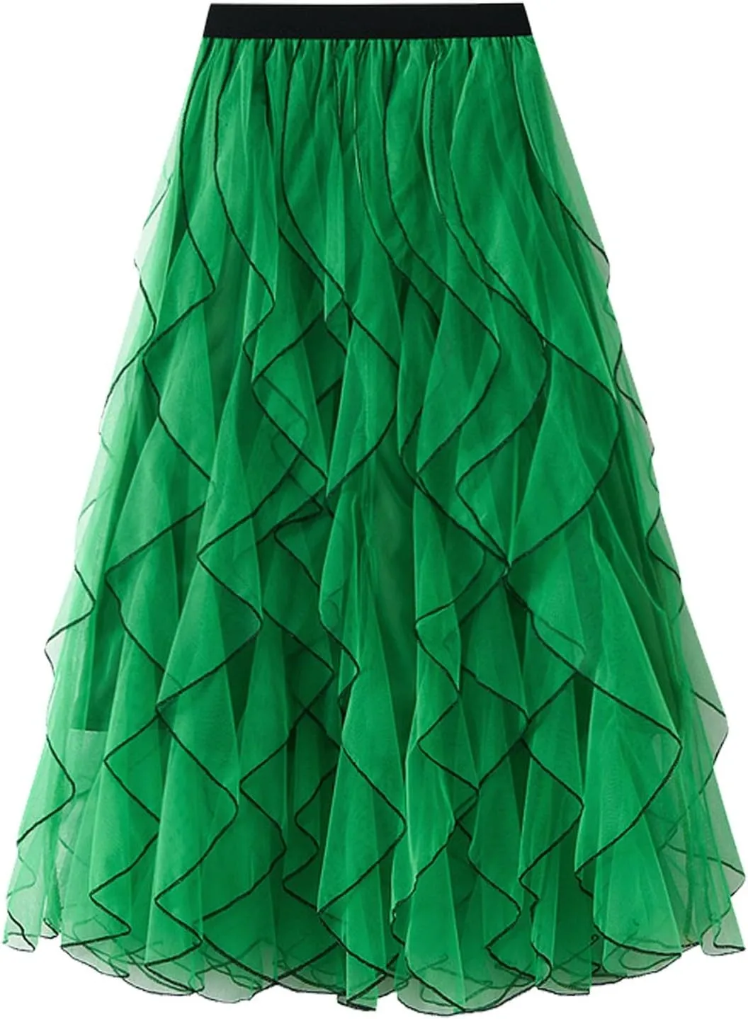 Ruffle Skirts for Women 2025 Summer Elastic Waisted Patchwork Swing A-Line Tiered Tulle Skirt