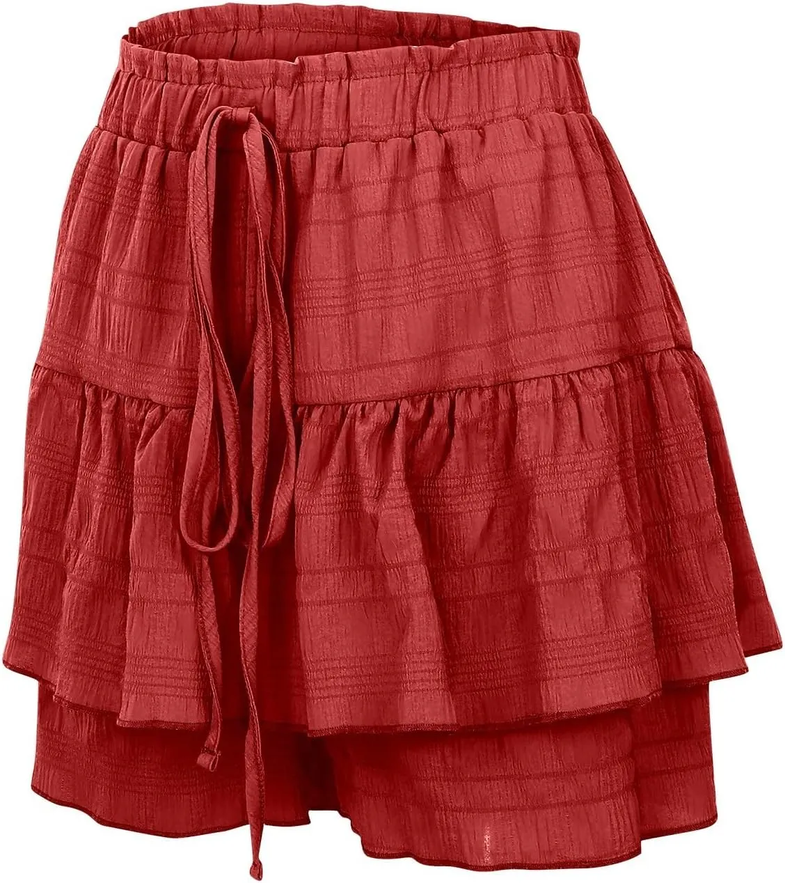 Ruffled Ruched Skorts for Women High Waisted Tiered Mini Skort 2025 Summer Boho Casual Beach Comfy Shorts Skirt