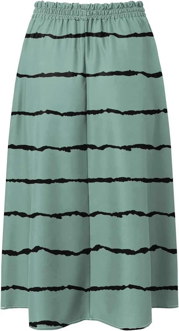 Rvidbe Skirts for Women Midi Length Summer Pleated High Waisted Casual Below Knee Skirts with Pockets Vacation A-Line Skirts