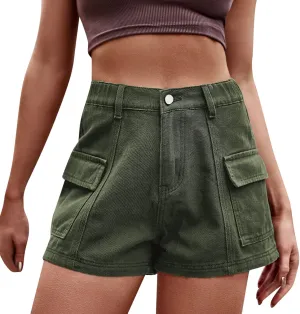 Rvidbe Womens Jean Shorts Juniors Casual Summer Comfy Mid Waisted Stretchy Ripped Denim Shorts with Pockets Denim Shorts for Women Womens Jean Shorts High Waisted
