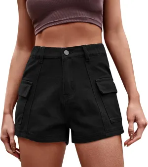 Rvidbe Womens Jean Shorts Juniors Casual Summer Comfy Mid Waisted Stretchy Ripped Denim Shorts with Pockets Women'S Denim Shorts High Waisted Shorts Women