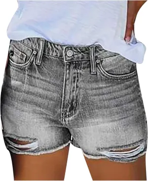 Rvidbe Womens Jean Shorts Teen Girls Casual Summer Comfy High Waisted Stretchy Ripped Denim Shorts with Pockets Denim Shorts Women Jean Shorts for Women