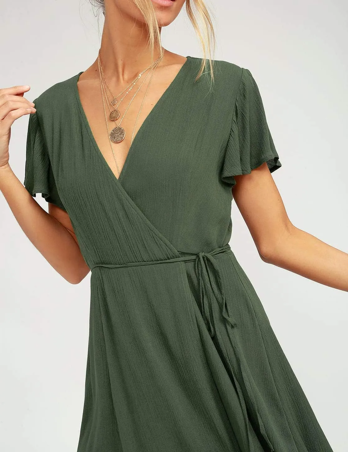 R.Vivimos Women Summer Cotton Short Sleeves V Neck Casual Wrap Mini Dresses
