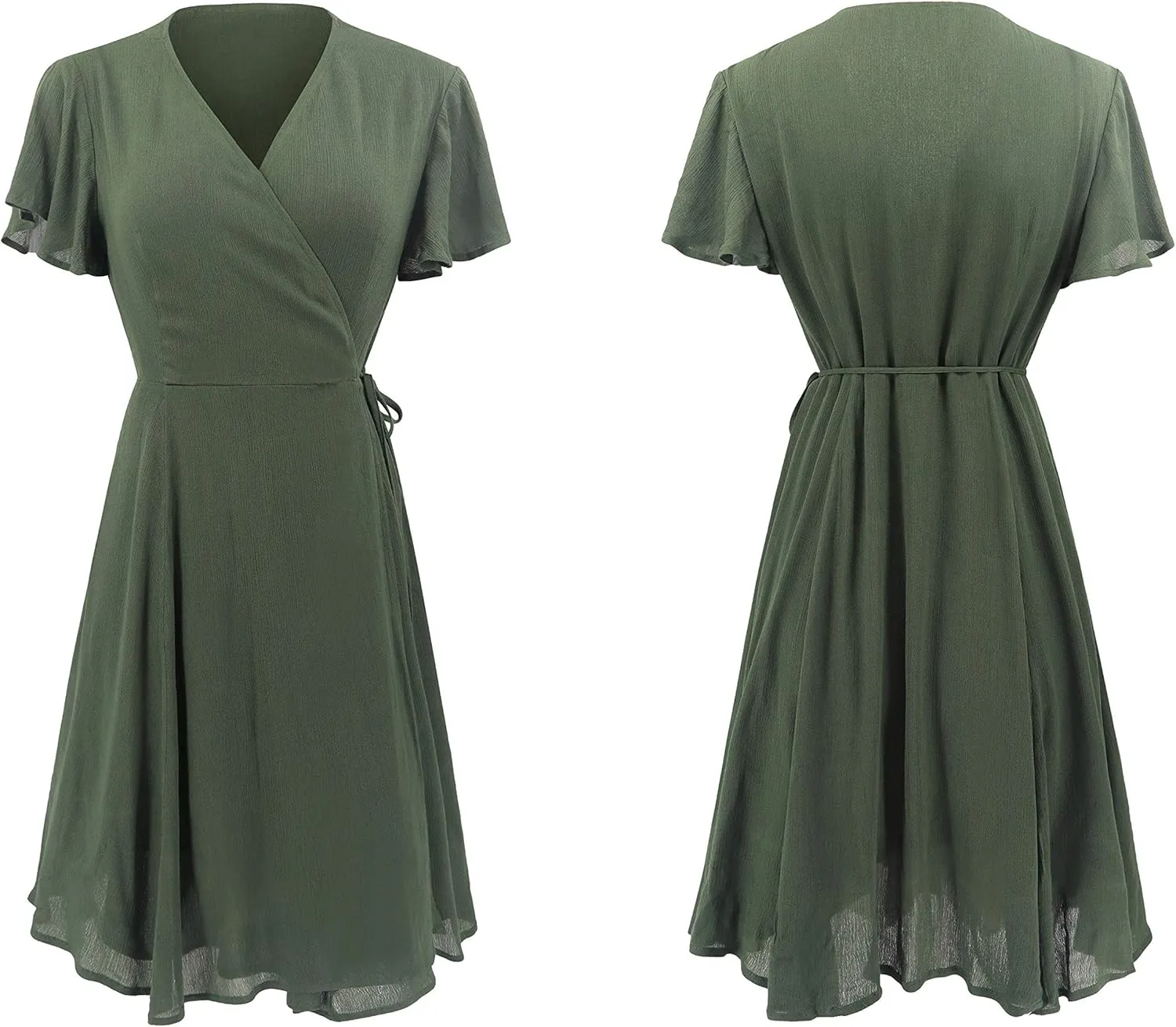 R.Vivimos Women Summer Cotton Short Sleeves V Neck Casual Wrap Mini Dresses