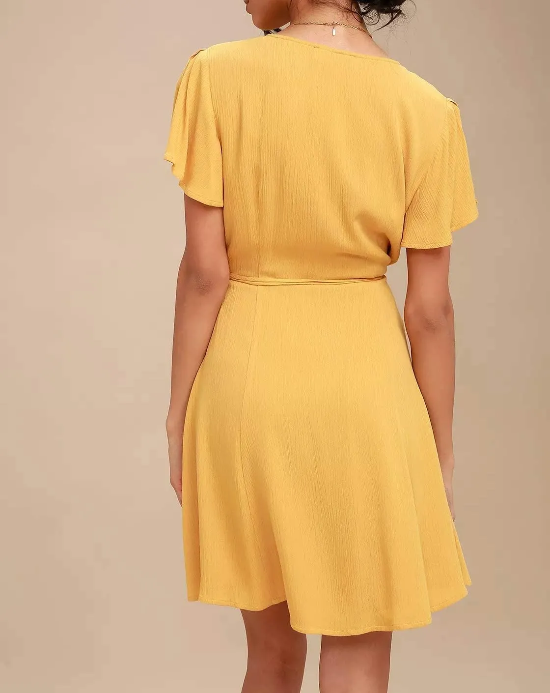 R.Vivimos Women Summer Cotton Short Sleeves V Neck Casual Wrap Mini Dresses