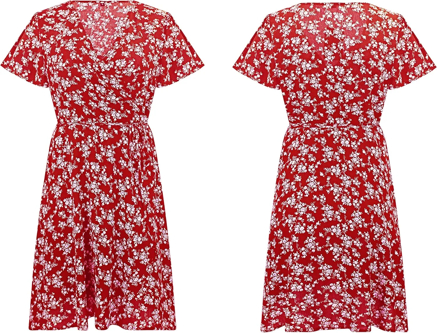 R.Vivimos Women Summer Cotton Short Sleeves V Neck Casual Wrap Mini Dresses