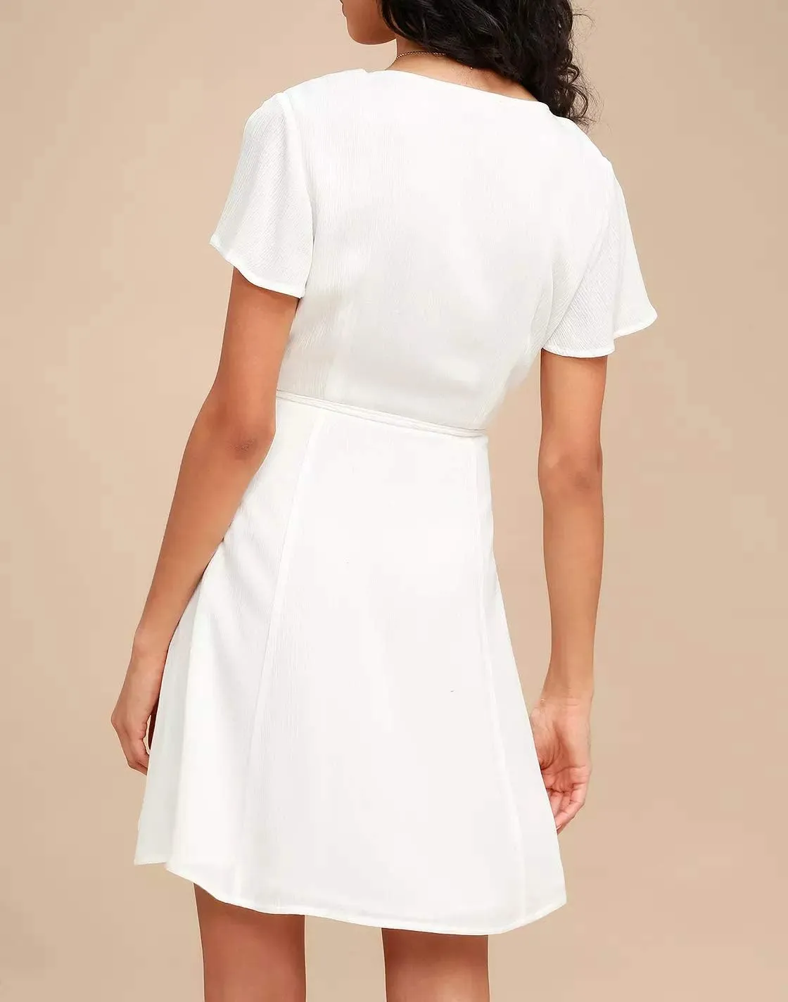 R.Vivimos Women Summer Cotton Short Sleeves V Neck Casual Wrap Mini Dresses